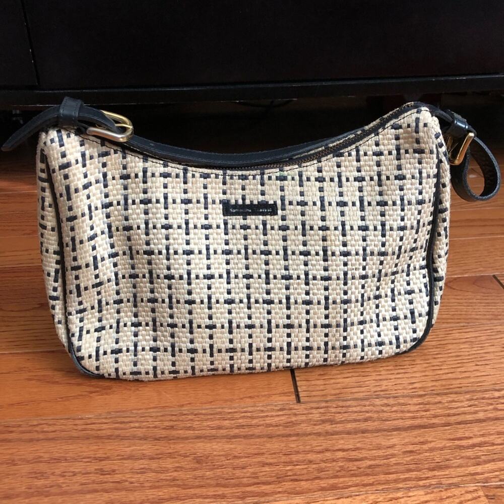 Samantha Thavasa Authentic Raffia Casual Classic Blue Cream Shoulder Hobo Bag